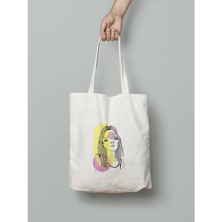 Sac cabas illustré Kate Moss en toile naturelle pour la vente par Truzn