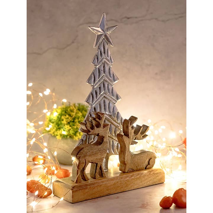 Decorative figure Christmas tree with deer 20x31cm for wholesale by Voglrieder