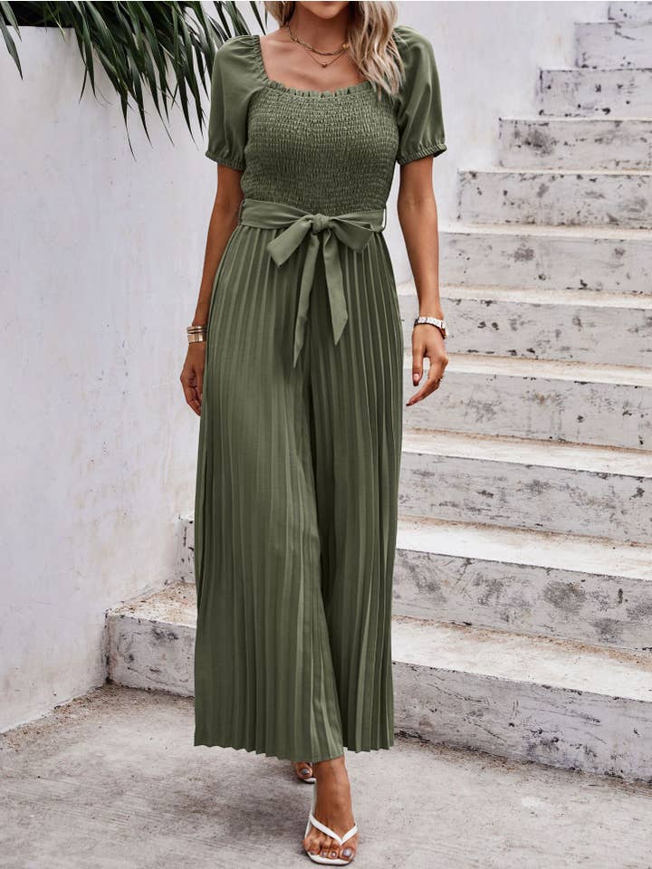 eLook – Großhandel Jumpsuit – Damen – SZ1-J6243 Gemusterter, plissierter Jumpsuit mit Gürtel19