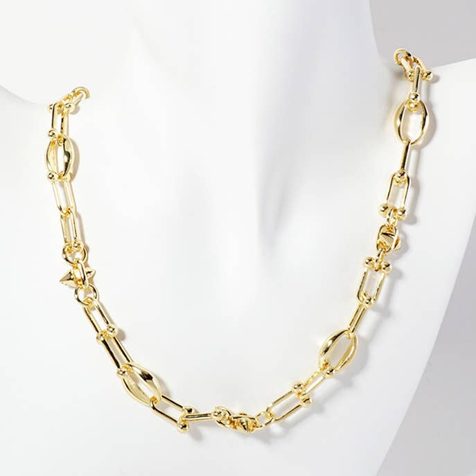 Gold Dipped Abstract Industrial Chain Necklace for wholesale by Sensibling Corp.