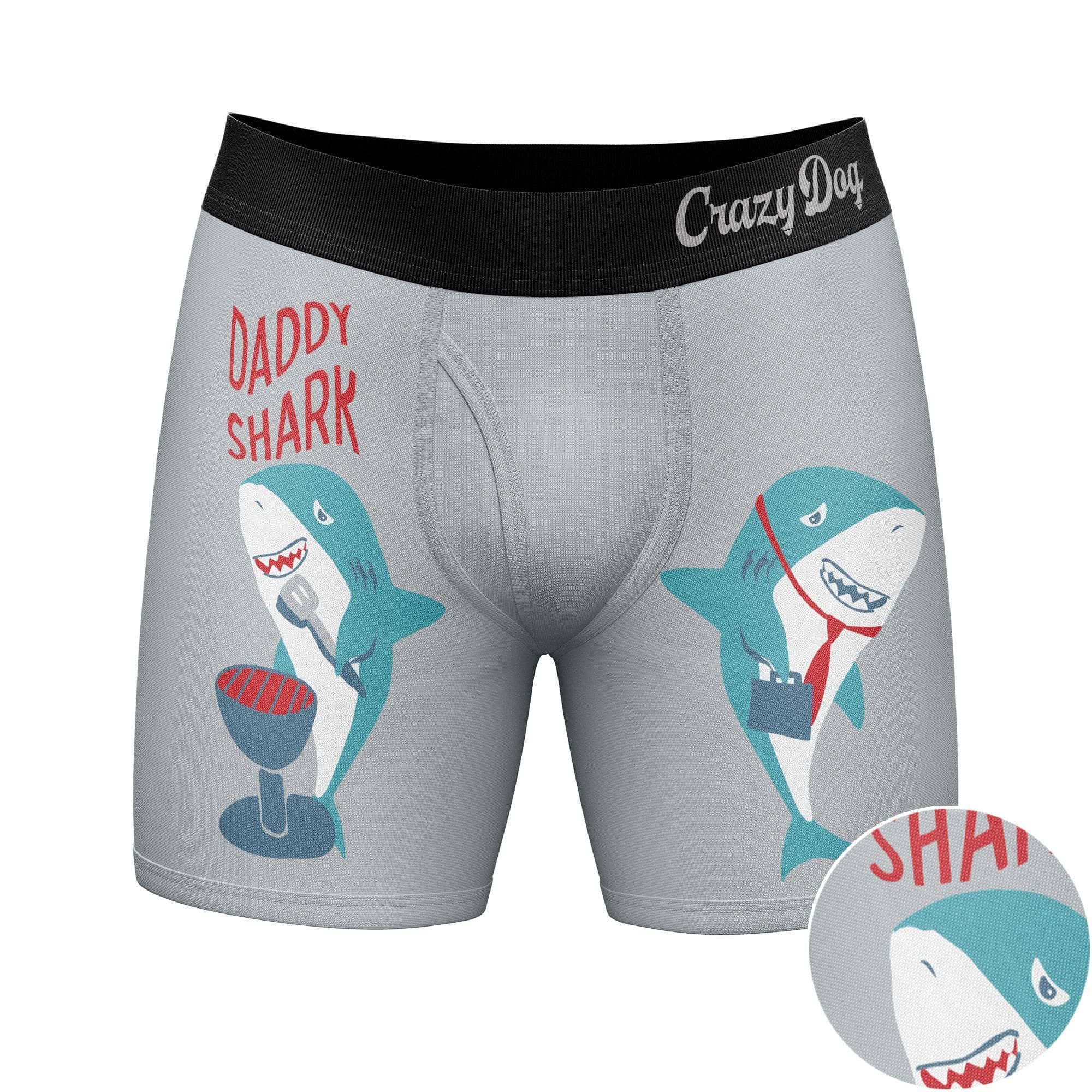 Grey Daddy Shark Funny Fishing Boxer Briefs Cool Mens Underwear for wholesale on Faire1