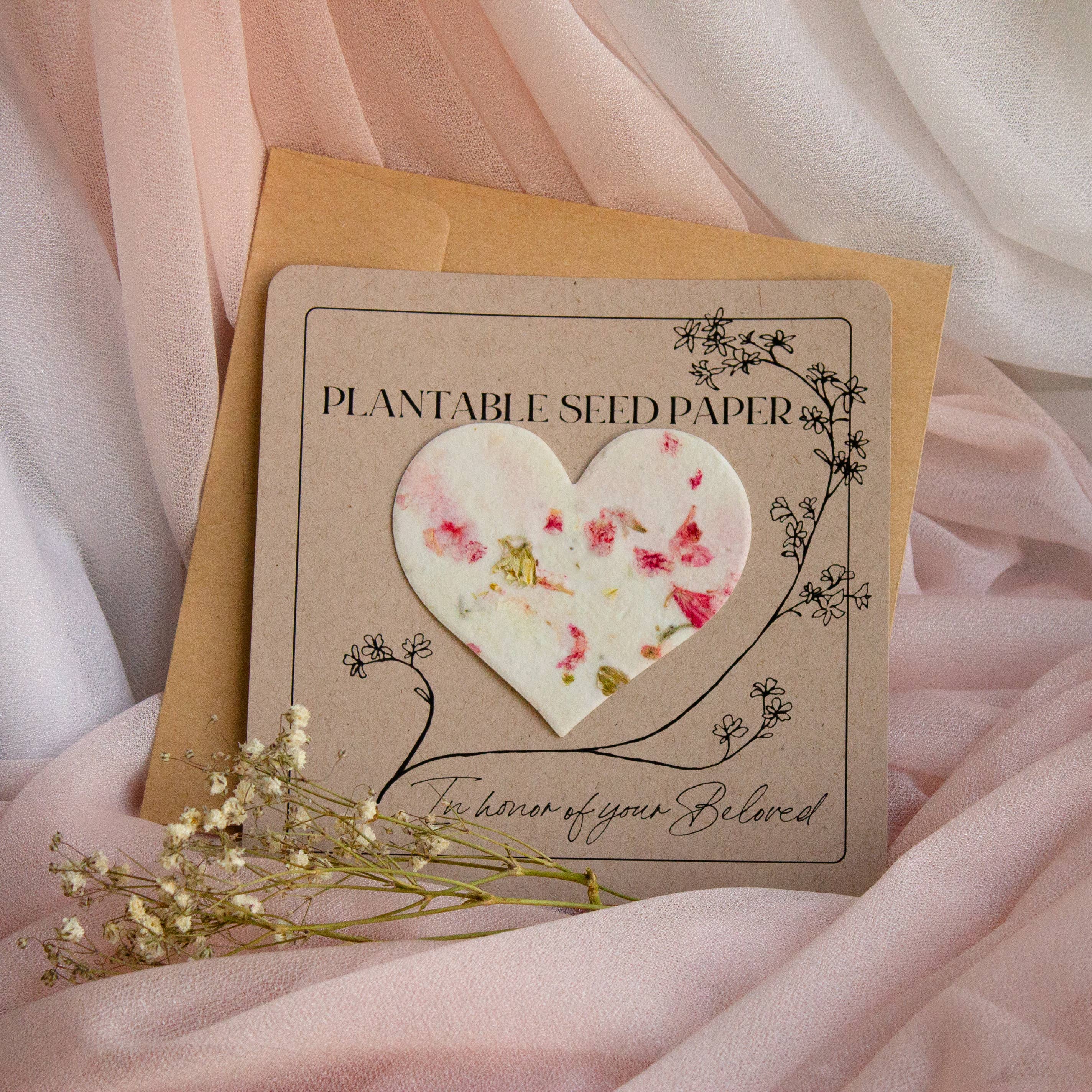 A Touch of Moxy - Vendita all'ingrosso Biglietti di condoglianze - Carta seminabile a forma di cuore (rosa) - Memoria, cordoglio, omaggio1