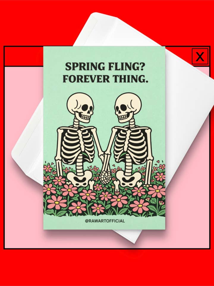 Carte d'anniversaire de squelette effrayant : Romance de printemps pour la vente par Hot Mess Paper Co.