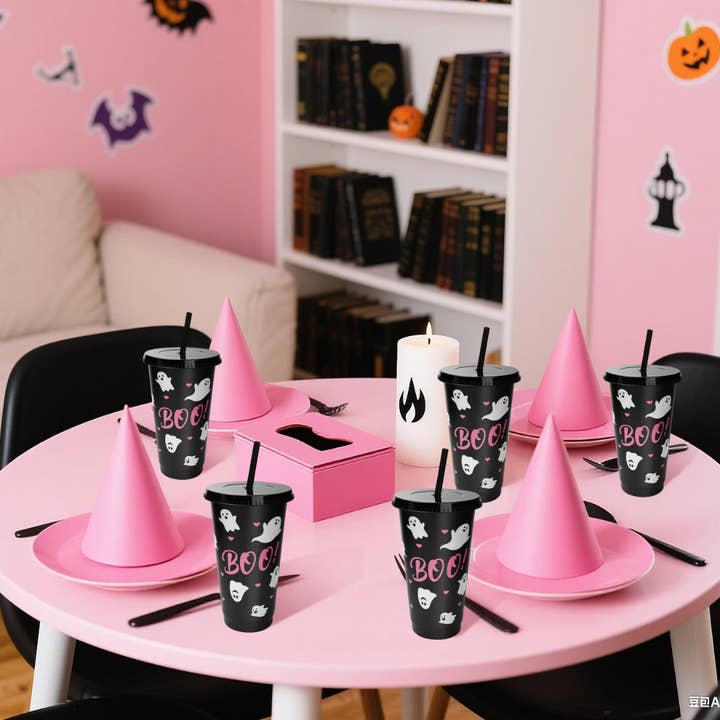 Buddha Ayurveda - Wholesale Disposable Cup - Halloween Black Plastic Cups with Lids and Straws1