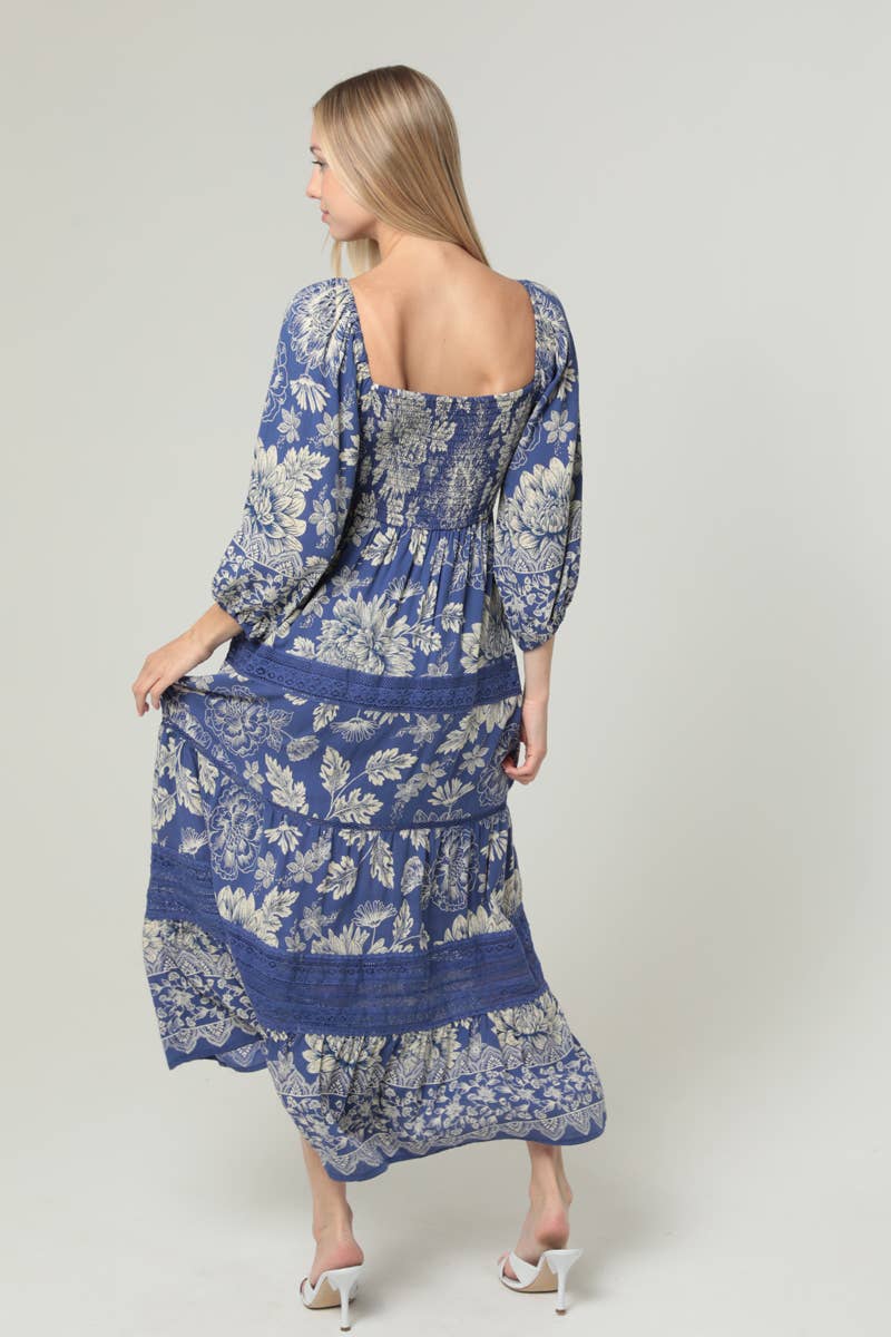 ANGIE - Wholesale Dress - Women's - C4G80-WB08 LACE TRIM SMOCKED BODICE LONG SLEEVE MAXI DRESS2