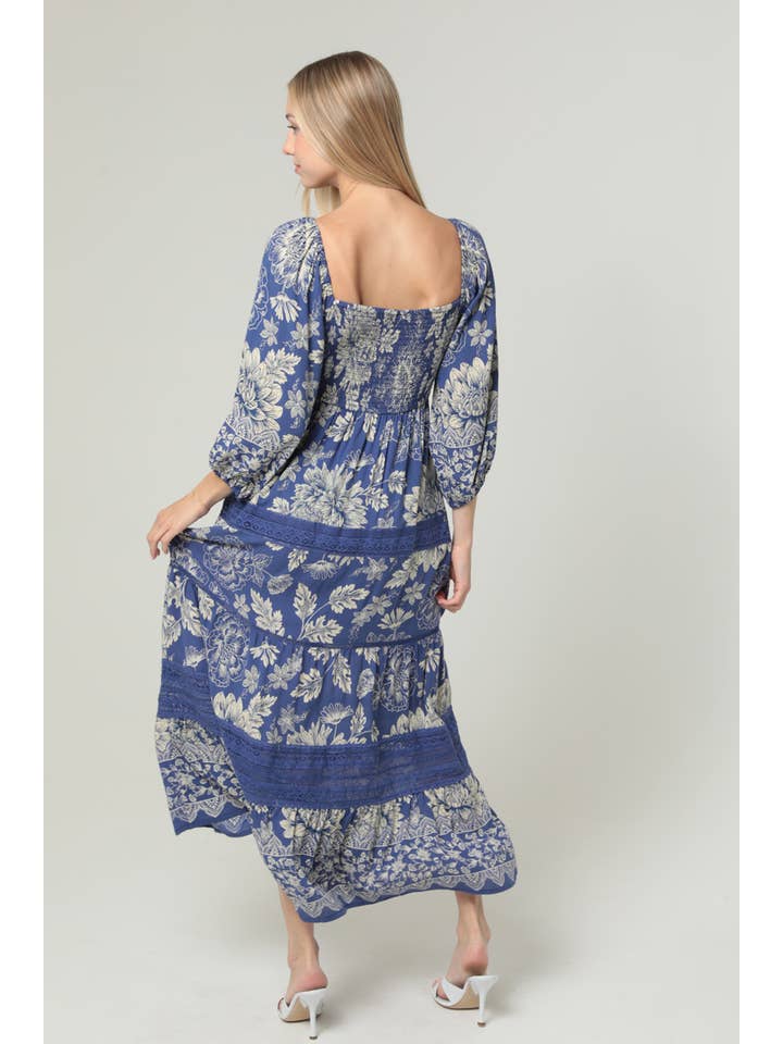 ANGIE - Wholesale Dress - Women's - C4G80-WB08 LACE TRIM SMOCKED BODICE LONG SLEEVE MAXI DRESS2