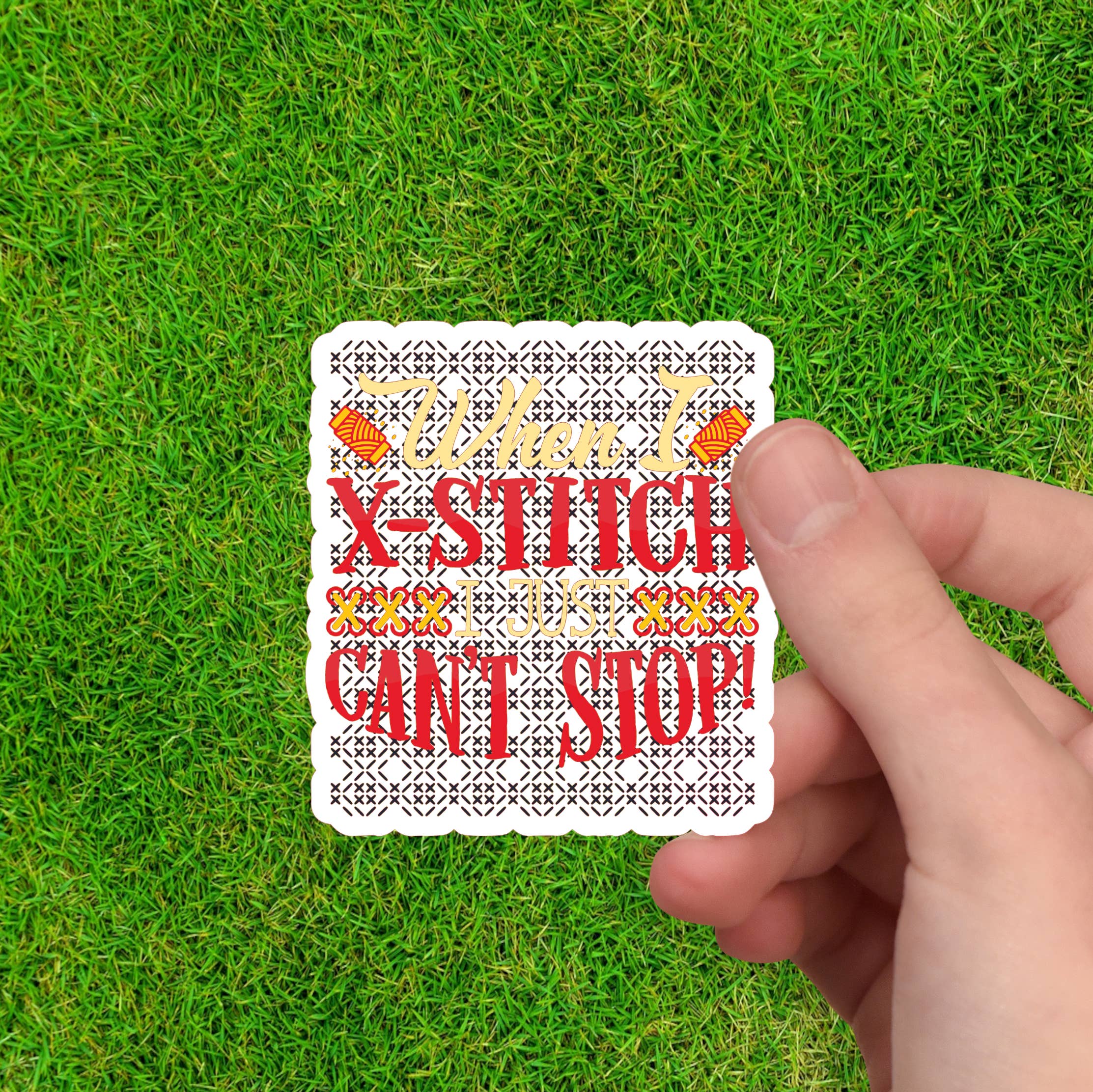 Dancing Dolphin Crafts - Wholesale Sticker - Cross Stitch Sticker | When I X-Stitch I Just Can’t Stop