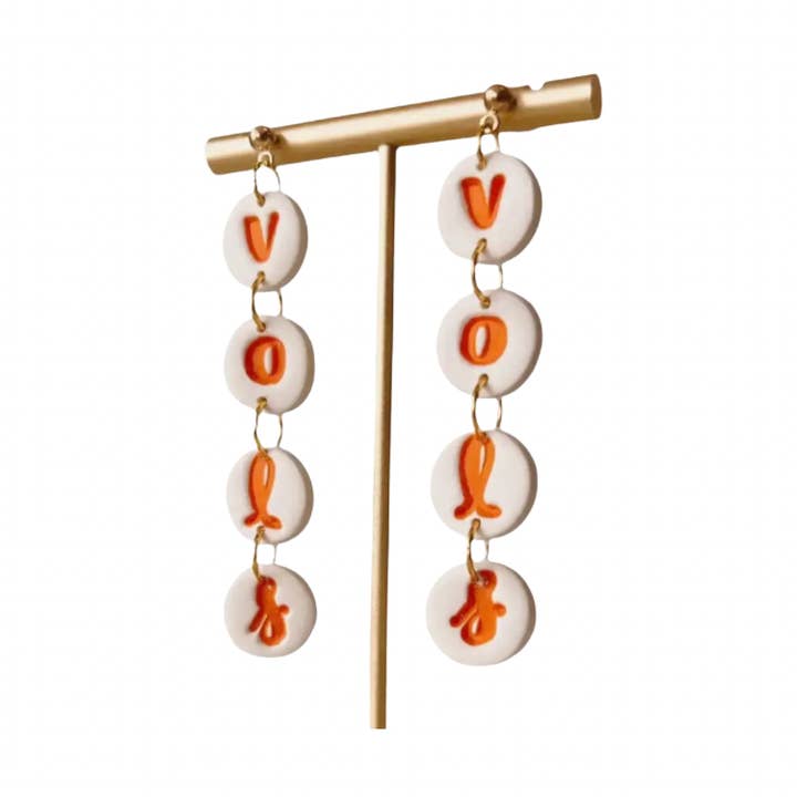 VOLS Clay Earrings | Tennessee, White, Orange, Game Day for wholesale by Sweet Tree