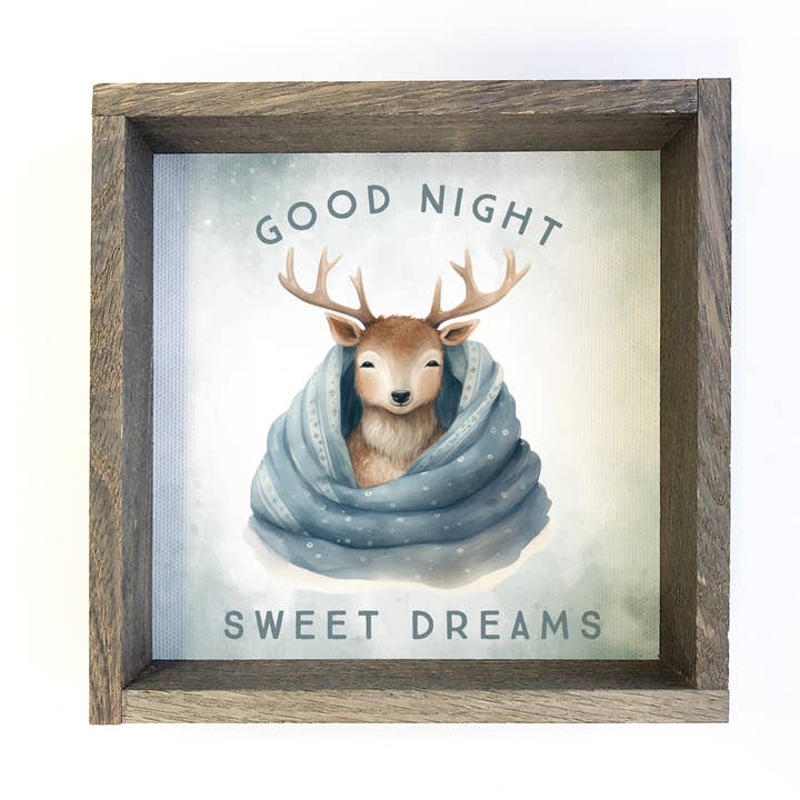 Good Night Deer in Blanket - Cute Animal Nursery Canvas Art for wholesale by Hangout Home