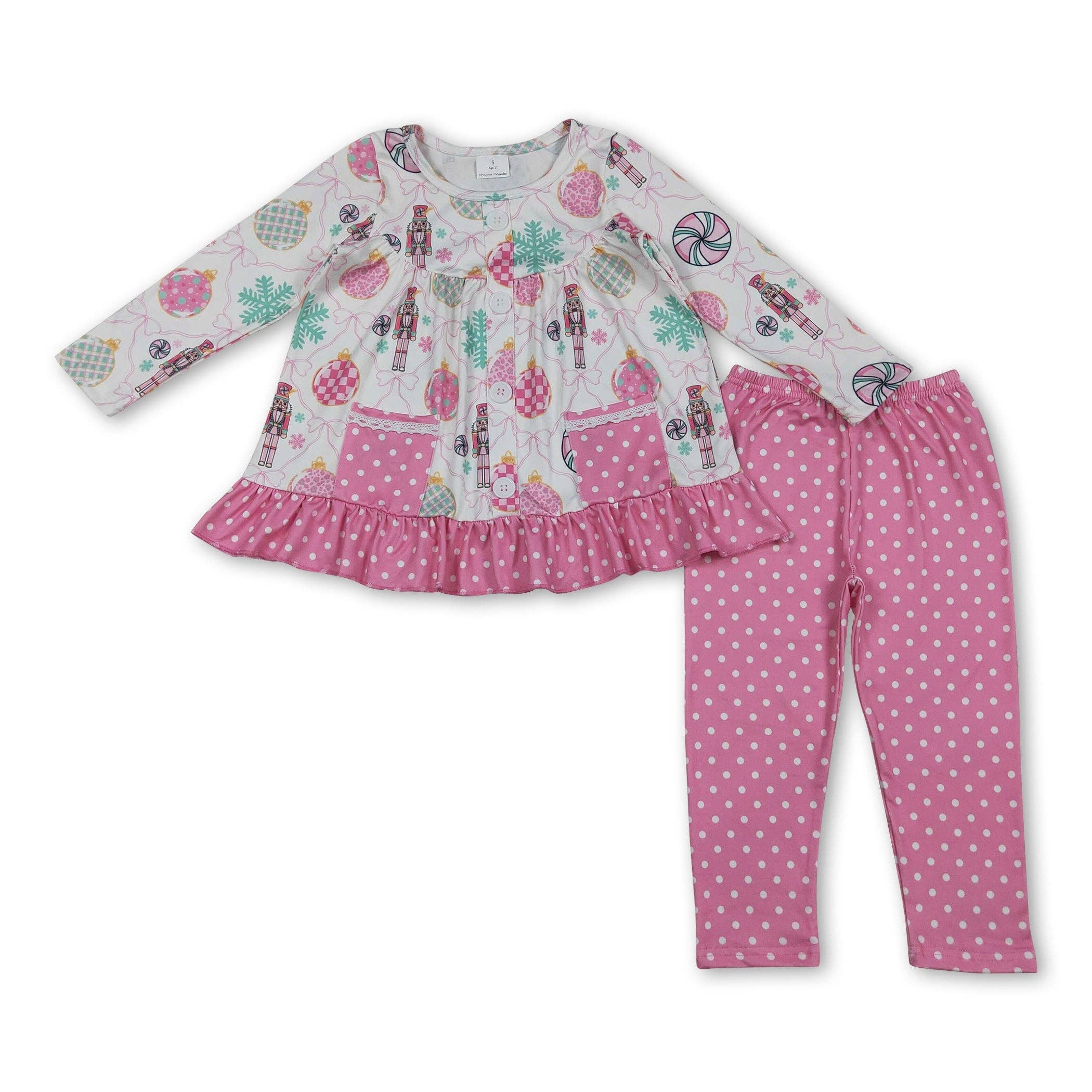 Yawoo Garments - Wholesale Top & Pant Set - Kids - pink cartoon ballet pocket kids girls Christmas outfits0