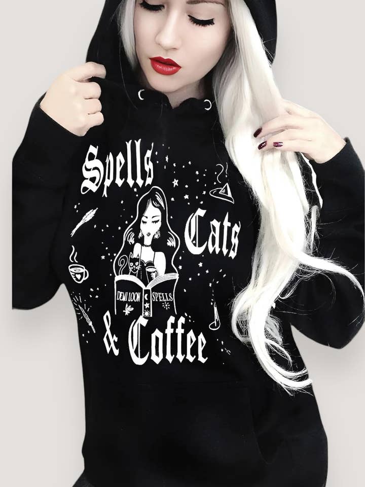 Spells Cats & Coffee "Boyfriend Fit" Hoodie for wholesale by Demi Loon