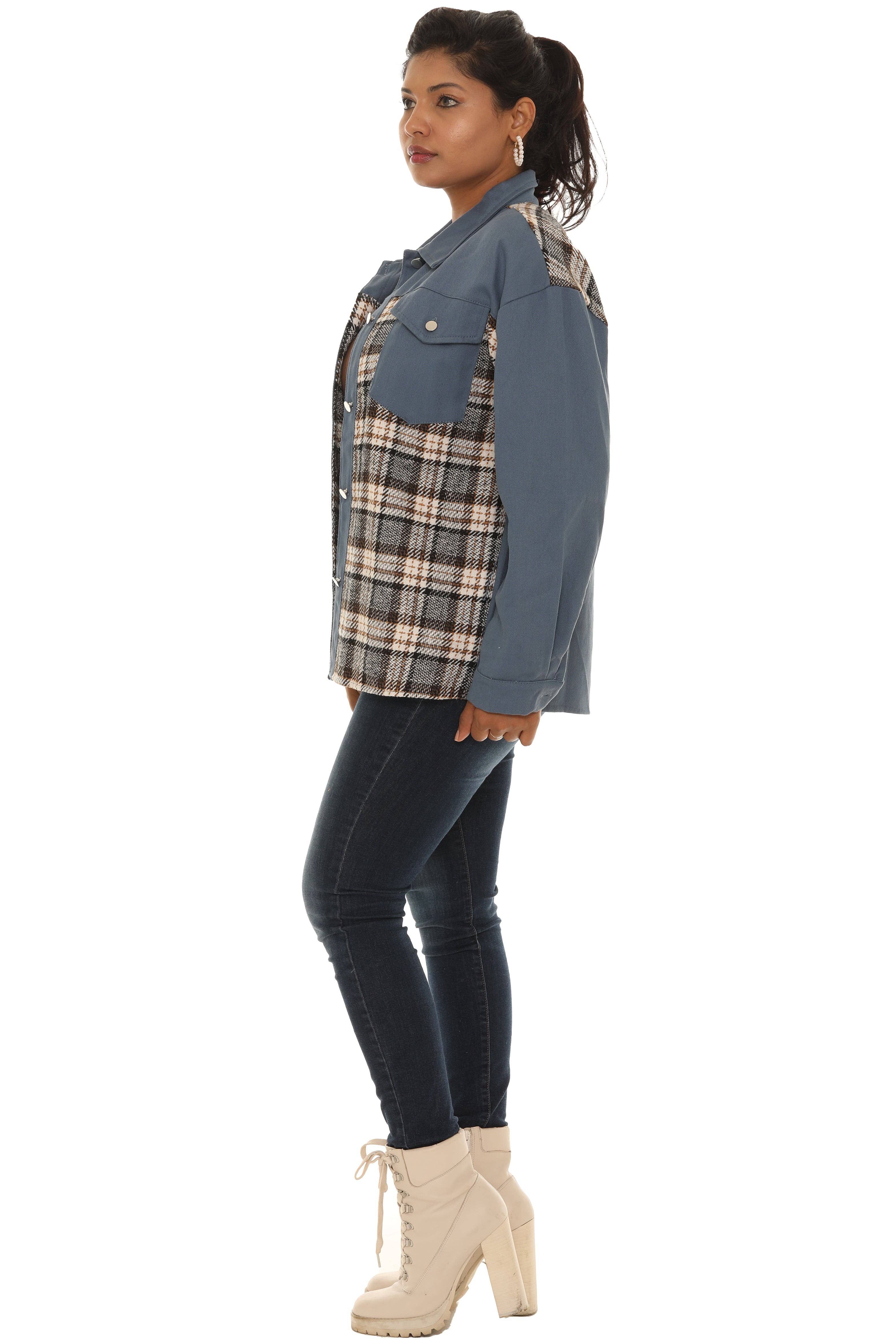 Shoreline Wear. INC - Vente Veste en jean – femme - Veste en jean avec insert à carreaux9