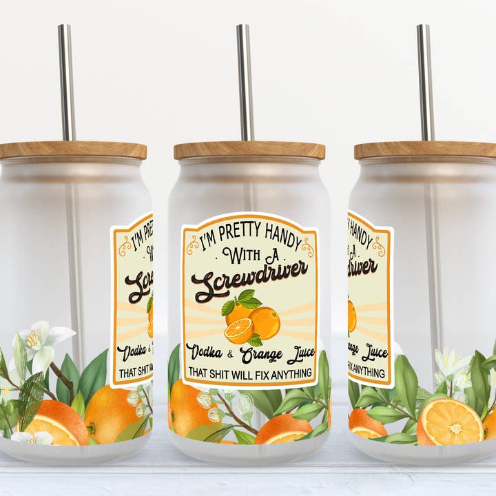 Gobelet en verre I'm pretty Handy with a Screwdriver pour la vente par The Potted Oasis