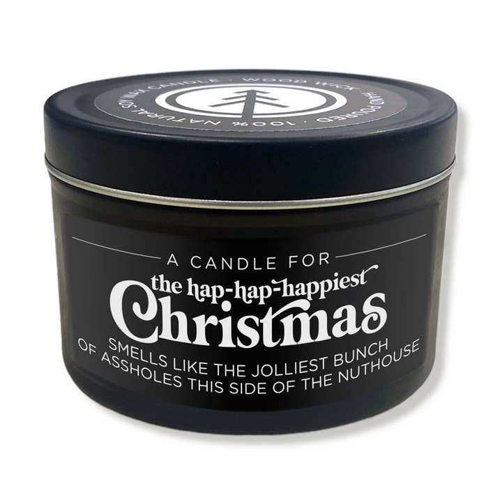 Le Noël le plus heureux de Hap-Hap-Happiest | Bougie en bois pour la vente par Pinetree Innovations Canada