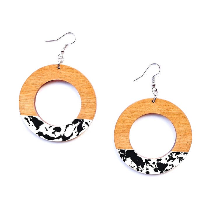 Doja Colorblock Wood Hoops | Wood Earrings Spring Jewely for wholesale by Spoon & Theory Handmade