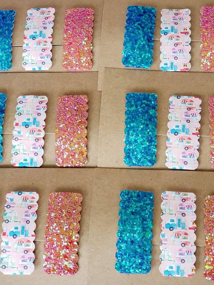 2.5" Rectangle Scallop Snap Clip Set of 3-Going Glamping for wholesale by Dainty Delights Creations