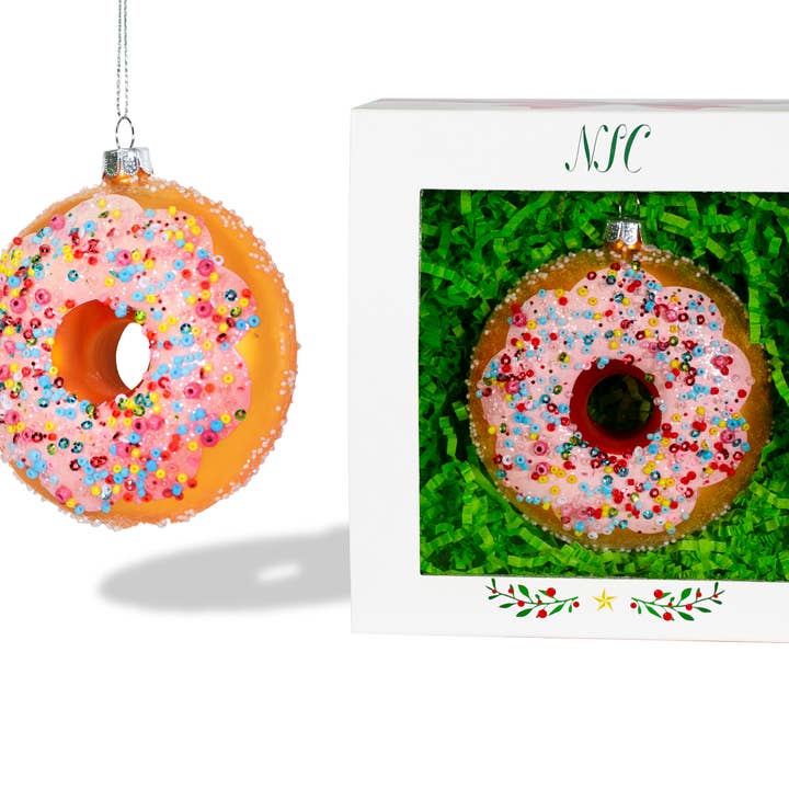 North Star Christmas - Wholesale Ornament - North Star Christmas | Pink Sprinkle Donut Glass Ornament