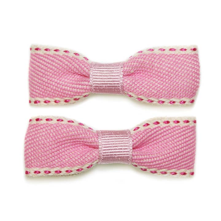 Denim Stitch Bow Clips # 3 - GGHC80 PINK for wholesale by Goody Gumdrops