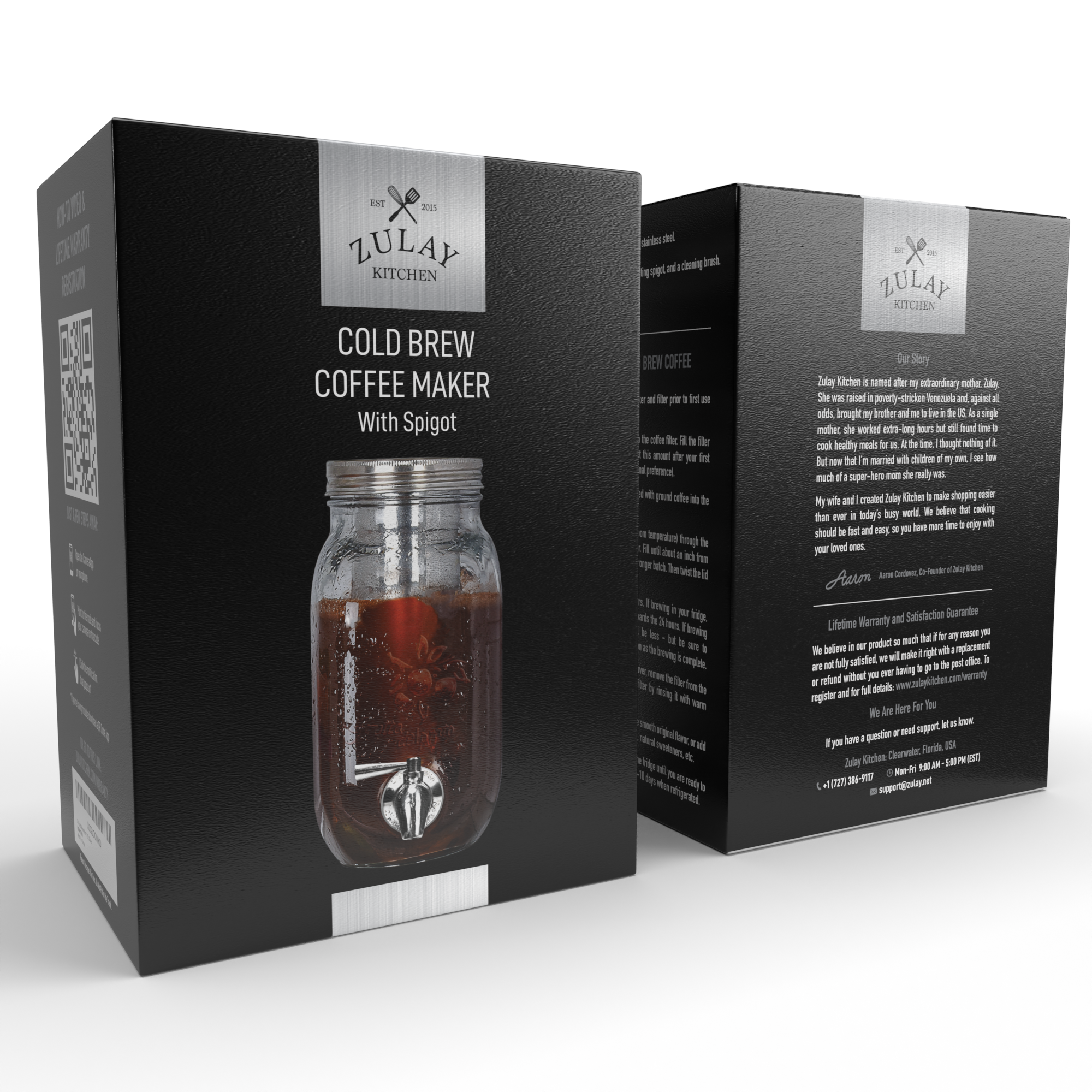 Zulay Kitchen – Großhandel Kaffeemaschinen – Kaltgebrühter Kaffeebereiter — 1,5 Liter, bruchfestes Glas1