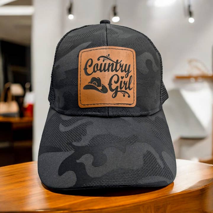 Country Girl Læder Patch Truckerhat (Polyester Camo) for engroshandel hos 2A Solutions