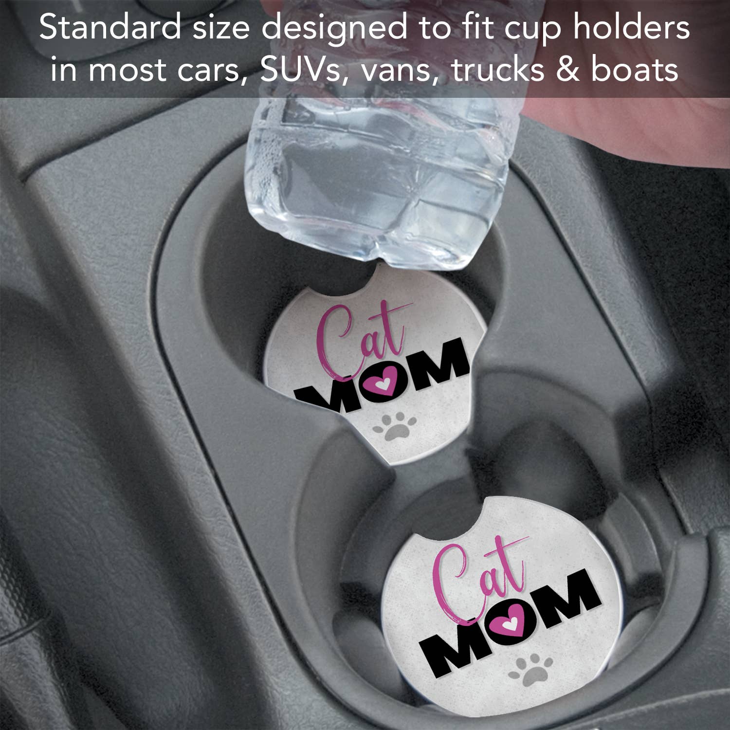 CounterArt/Highland Home/Thirstystone - Wholesale Car Coaster - Women's - Cat Mom Absorbent Stone Car Coaster 1 Pk6