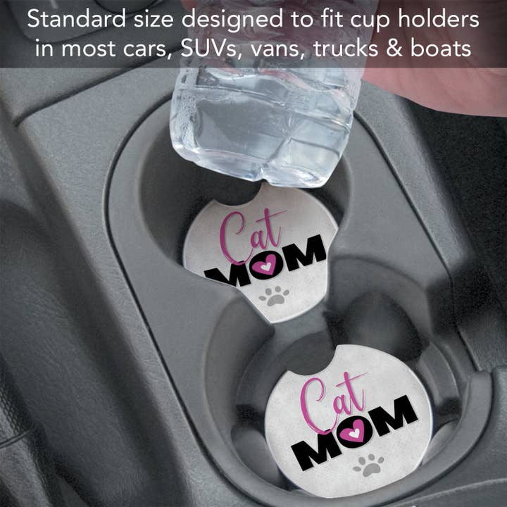 CounterArt/Highland Home/Thirstystone - Wholesale Car Coaster - Women's - Cat Mom Absorbent Stone Car Coaster 1 Pk6
