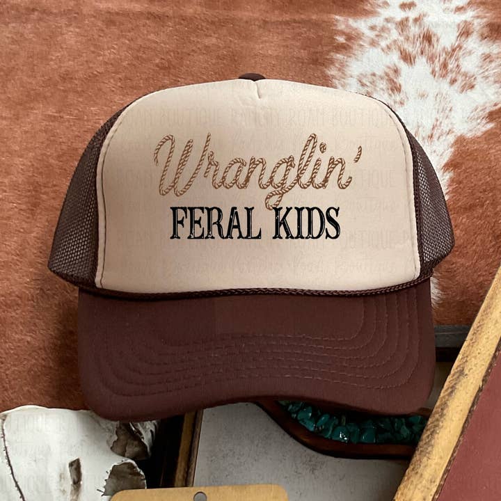 Wranglin Feral Kids Western Trucker Hat for wholesale by Ranchy Roan Boutique