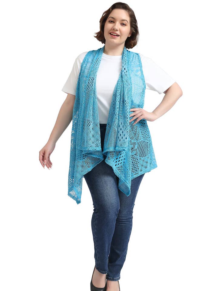 Women's Plus Size Boho Open Front Crochet Cover Up for wholesale by Anna Kaci Wholesale