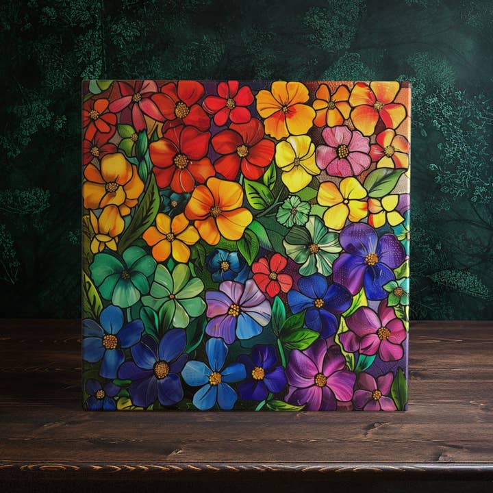 Floral Spectrum Artistic Ceramic Tile - Lively Home Decor | Available at Peeping Tom's Cottage for wholesale by Peeping Tom's Cottage
