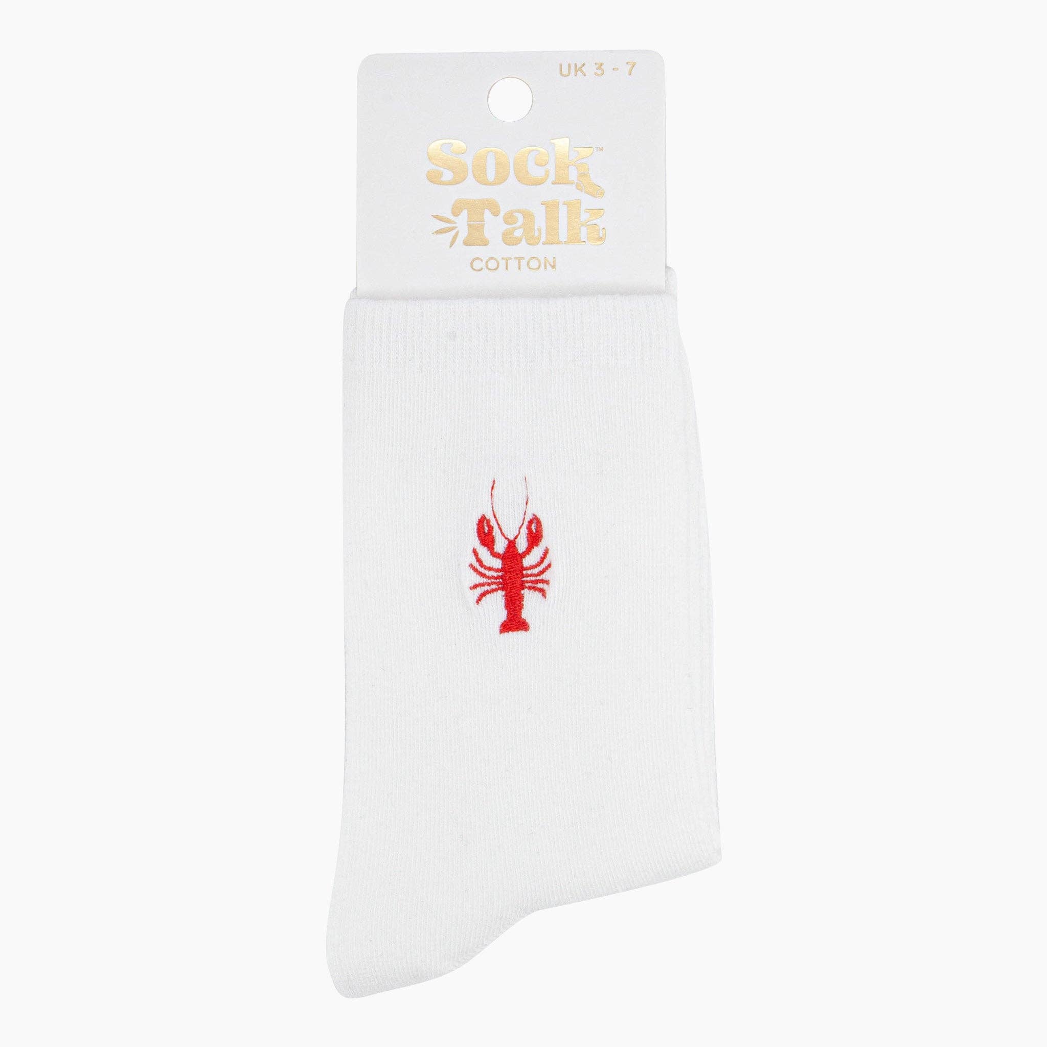 Sock Talk – Meias - Mulher por atacado – Meias de Algodão Bordadas para Mulher - Creme, Lagosta3