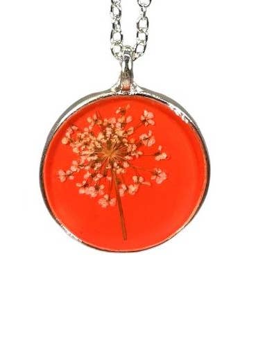 Laceflower on Blood Orange Medium Round Necklace for wholesale by Shari Dixon