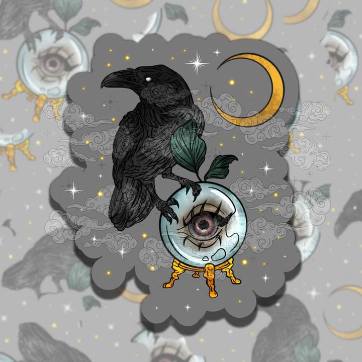 Allsehender Rabe Whimsigoth Bunter Vinylaufkleber, Mädchenhaft für den Großhandel von Sticky Sadness Designs