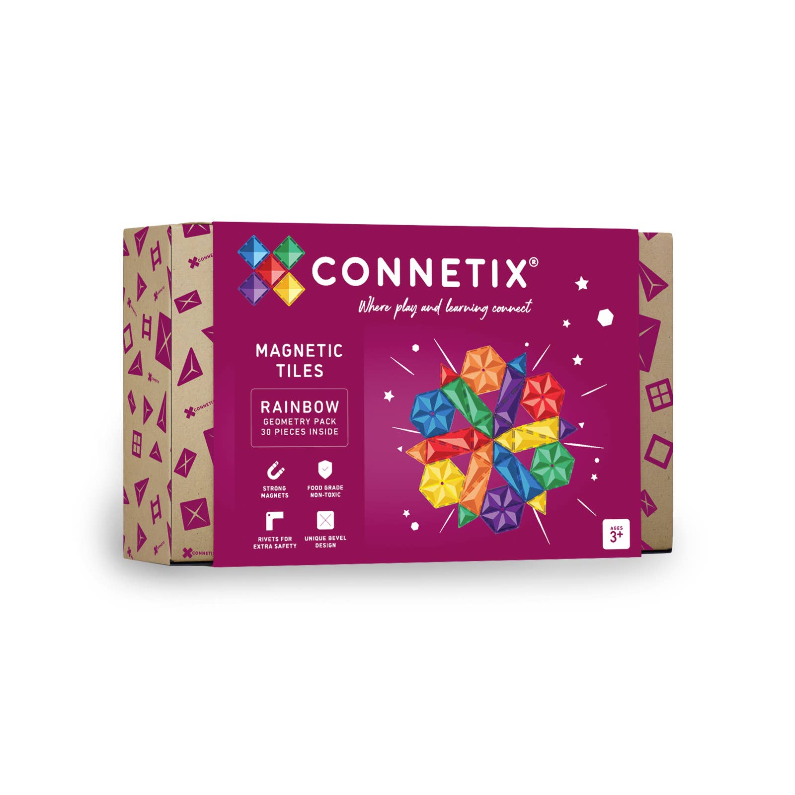CONNETIX - Wholesale Building Set - Kids - CONNETIX Magnetic Tiles Rainbow Geometry Pack, 30 Pieces