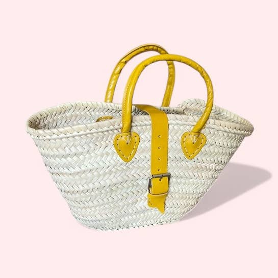 Handwoven Straw Basket with Leather Handles for wholesale by Melecraft