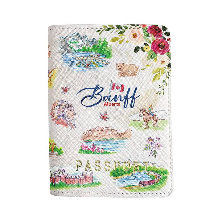 Northern Icons Canada - Wholesale Passport Case - Unisex - Banff Travel Illustration Passport Cover – Canadian Rockies Souvenir Holder1