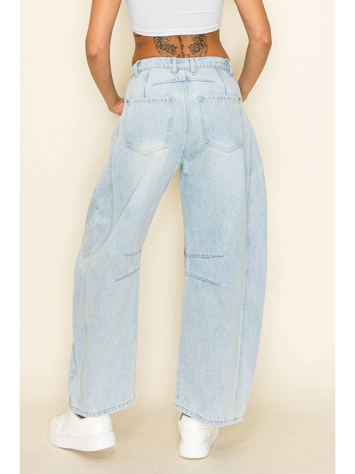 Light Wash High Waist Wide Leg Barrel Jeans for wholesale on Faire