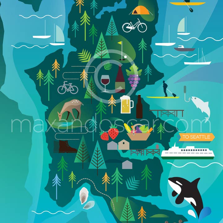 BAINBRIDGE ISLAND, WASHINGTON-DRUCK für den Großhandel von Max & Oscar