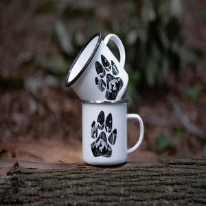 Hand-drawn Owl Camp Mug Single 10 Oz Enamel Mug Woodland Enamel Coffee Cup  