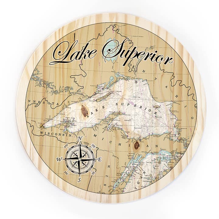 Lake Superior 18" Wood Circle Map for wholesale by Map Mom