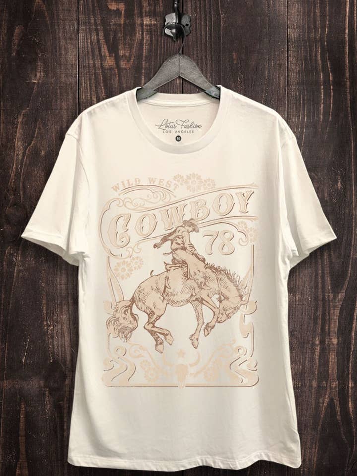Wild West Cowboy Graphic Top for wholesale by Lotus Fashion Collection