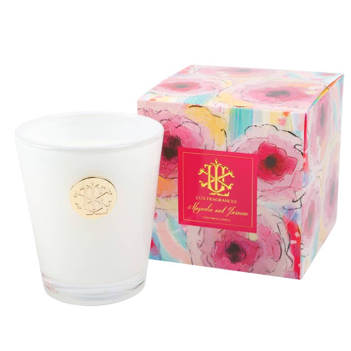 LUX FRAGRANCES - Wholesale Jar/Filled Candle - 2024 Magnolia and Jasmine 8 oz Designer Box Candle MIN 6