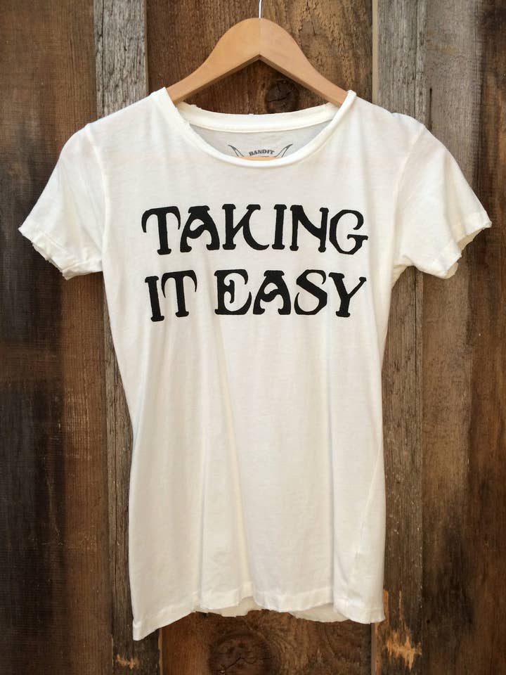 Taking It Easy Women's Vintage Tee White/Black for wholesale by Bandit Brand