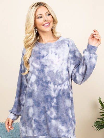 CC Wholesale Clothing – wholesale Sweatshirt - Dam – Ultra Cozy Tie Dye French Terry Brush Oversize Casual Pullov0