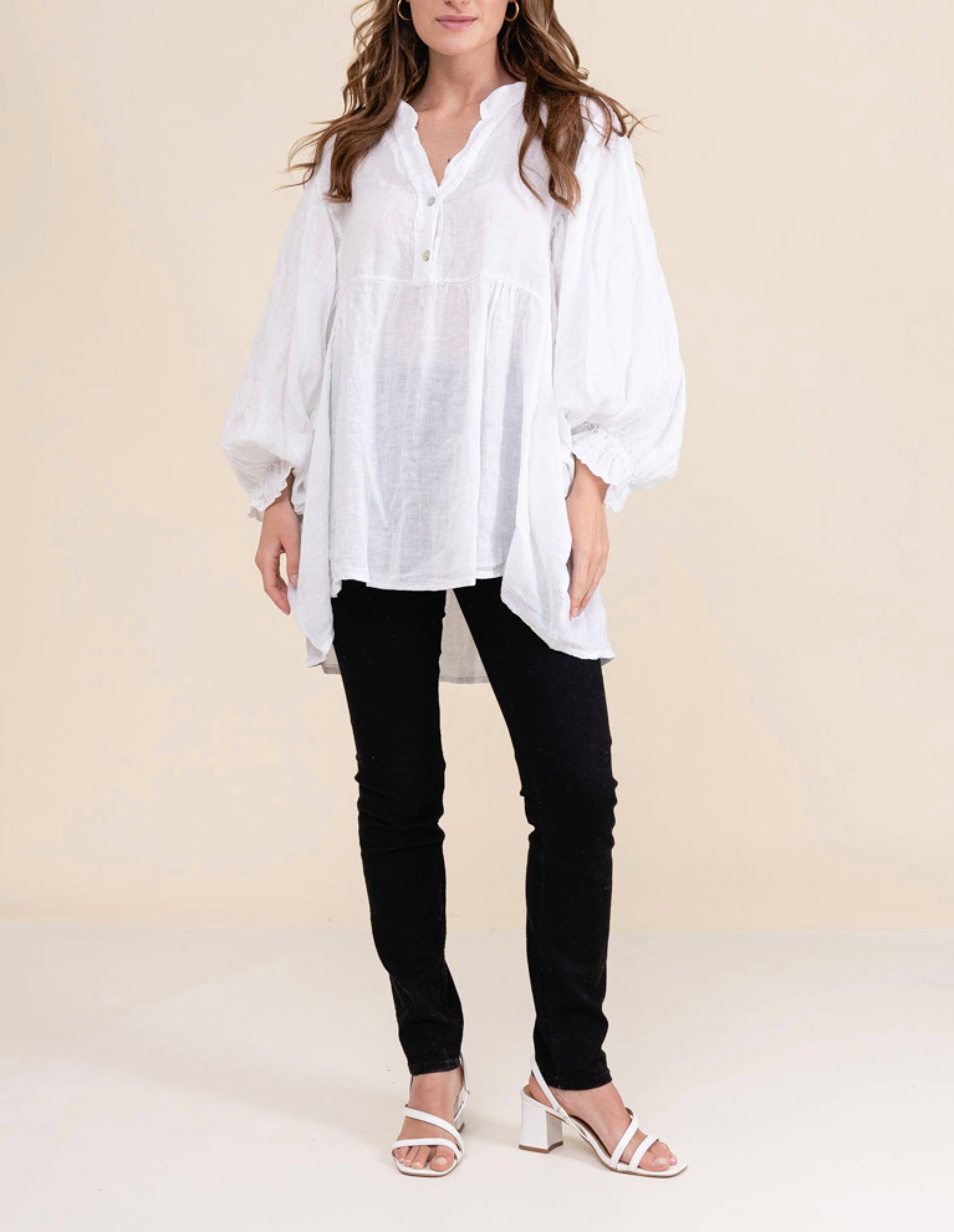 Happy look - Wholesale Blouse - Women's - Puff sleeve linen blouse 13