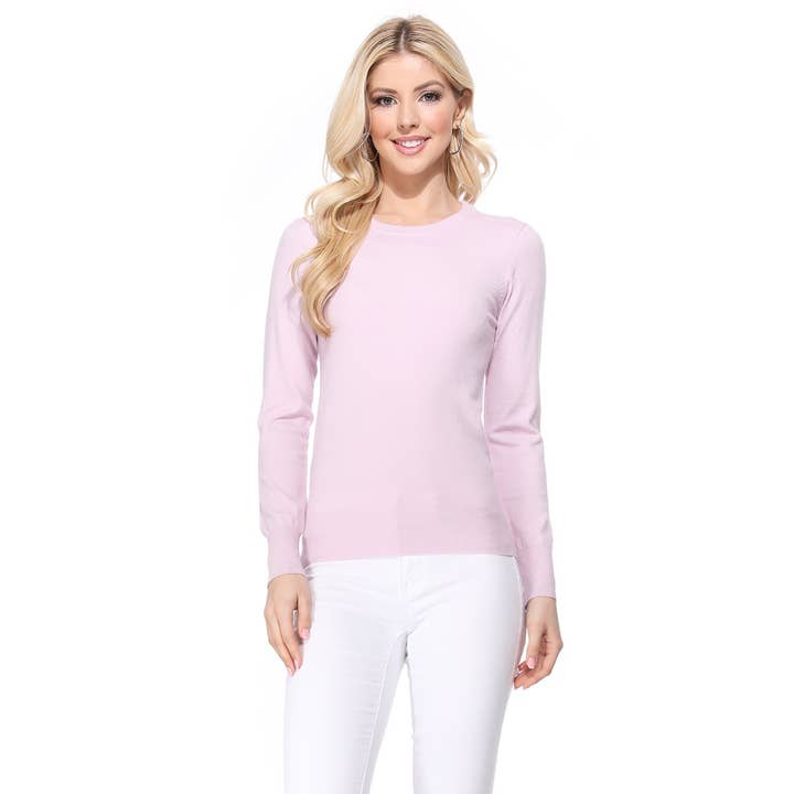 Mak - Wholesale Knit Sweater - Women's - Long Sleeve Crewneck Soft Knit Sweater Pullover MK550028