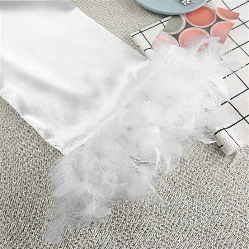 BLANC Ensemble 2 pièces : mini-robe à bretelles spaghetti et pyjama à manches plumes en vente sur Faire8