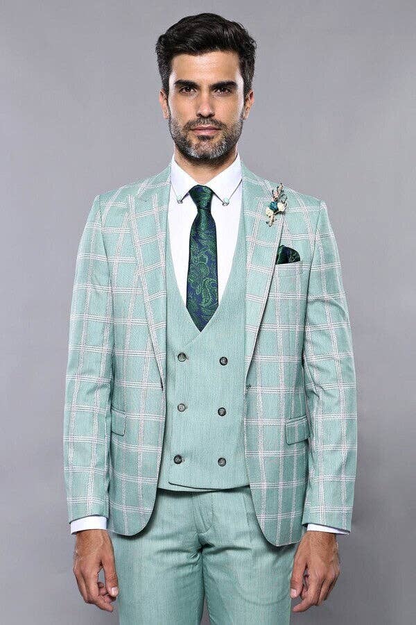 Checked Light Green Vested Suit | Wessi for wholesale on Faire6