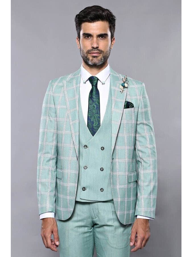 Checked Light Green Vested Suit | Wessi for wholesale on Faire6