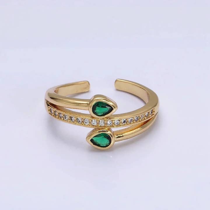 Teardrop Snake Micro Paved CZ Adjustable Ring in Gold & Silver RI-21O1575 RI-21O1576 for wholesale by Simply Jewels