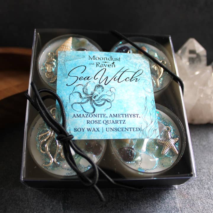 Bougies chauffe-plat Sea Witch en cristal, bougies rituelles pour la vente par Moondust and Raven